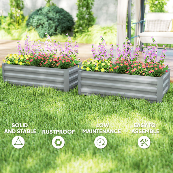 Set of 2 Galvanized Raised Garden Planters, Light Grey