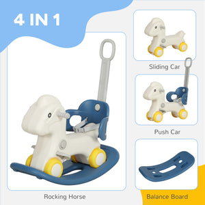 4-in-1 Rocking Horse with Removable Balance Board and Push Handle, Blue