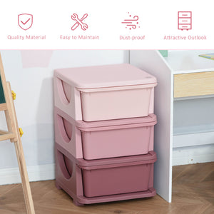 3 Drawer Plastic Kids Toy Organizer, Pink