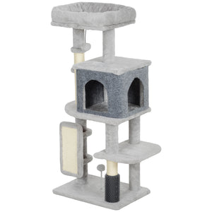 104 cm cat tree with scratching posts, basket, niche, grooming brush