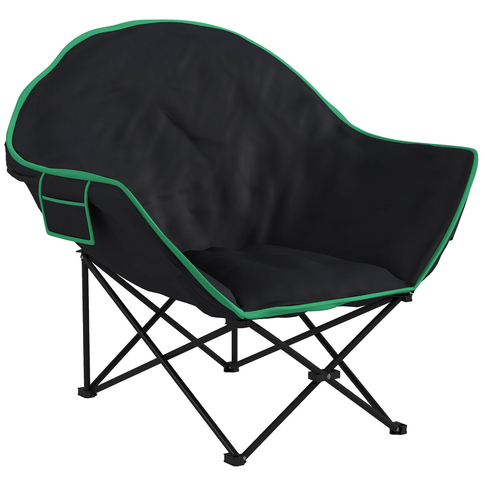 Folding padded saucer-shaped camping chair