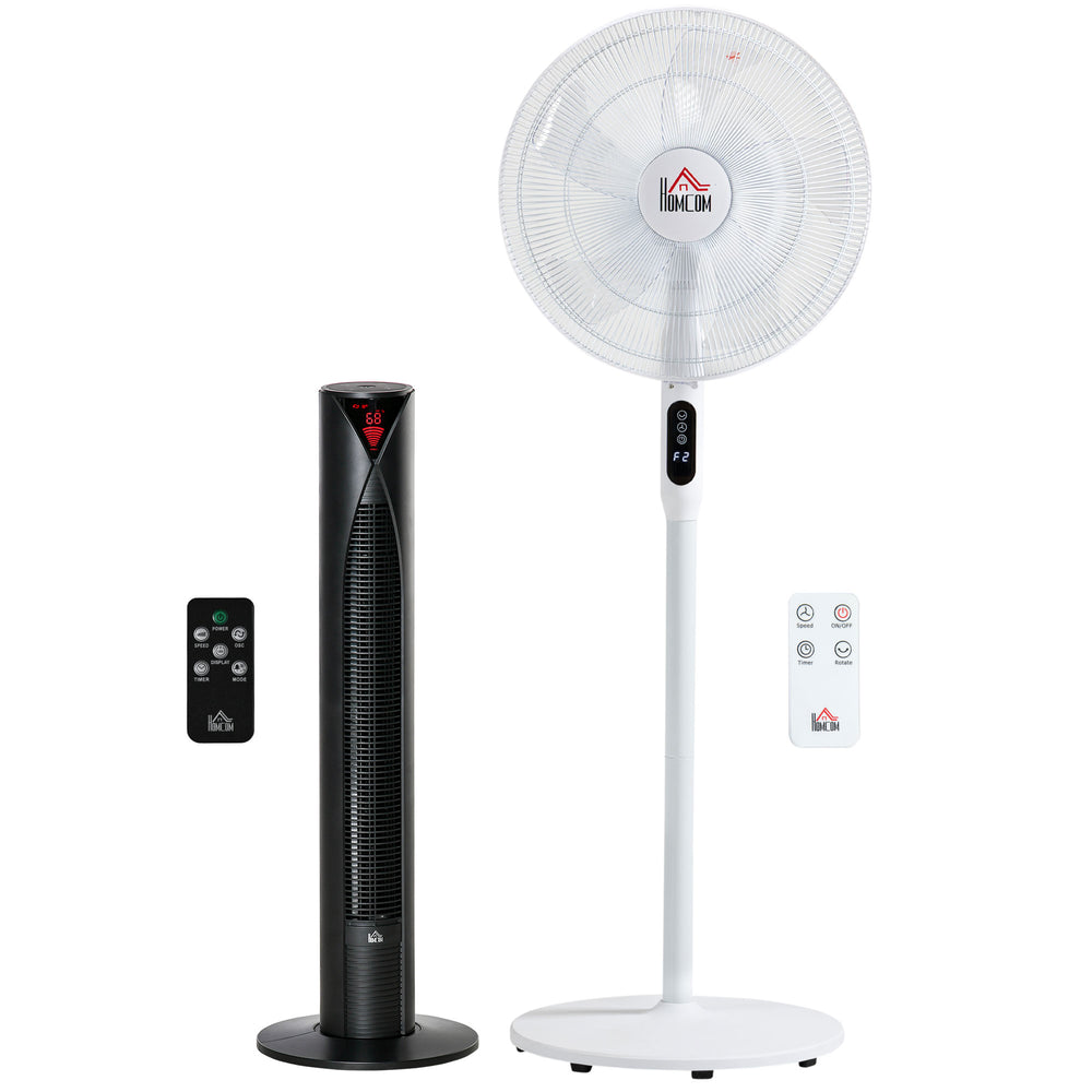 Ventilateur sur pied blanc avec télécommande, hauteur ajustable, tête inclinable, minuterie intégrée et mode oscillant