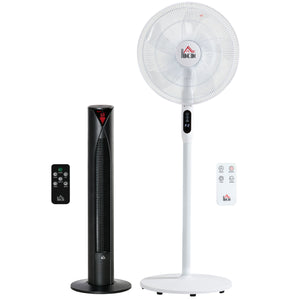 Set of 2 pedestal fans with remote control, adjustable height, tilting head, timer, oscillating, white