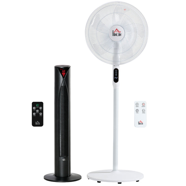 Set of 2 pedestal fans with remote control, adjustable height, tilting head, timer, oscillating, white