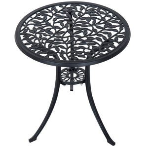 Patio table and chairs with cast aluminum frame, black