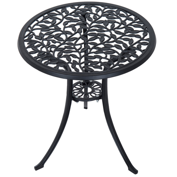 Patio table and chairs with cast aluminum frame, black