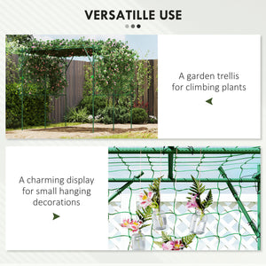 Garden arch for climbing cucumbers with support netting, green