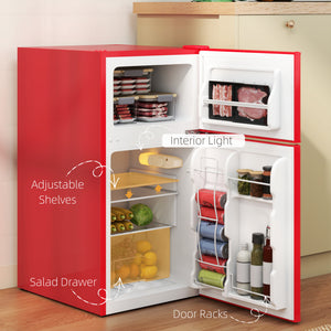 3.2 cu. ft. Compact Refrigerator, Mini Fridge with Freezer, Adjustable Shelves and Reversible Doors, Red