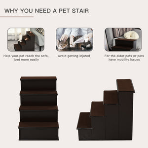 4-step wooden staircase, dark coffee color
