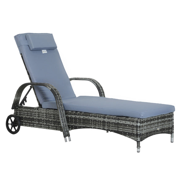 Wicker resin chaise lounge with headrest, heather grey
