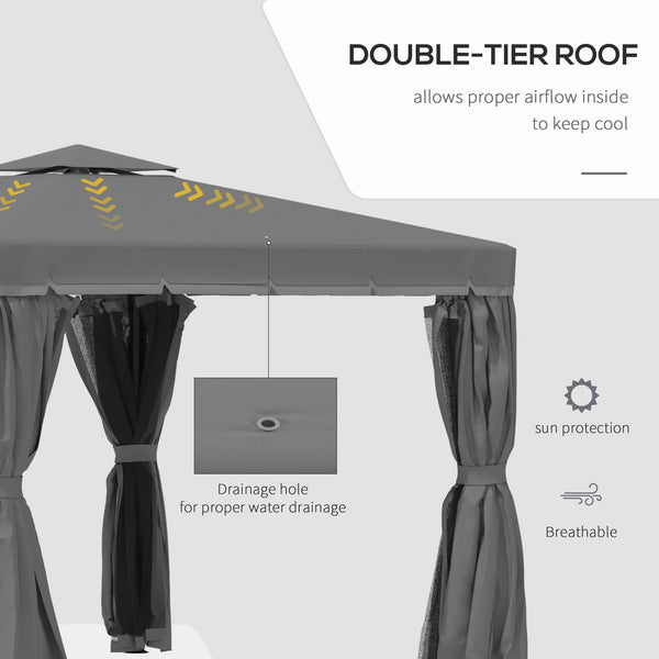 10' x 10' 2-Tier Gazebo with Zippered Mesh Sidewalls, Aluminum Frame, Dark Gray