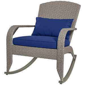 Outdoor wicker rocking chair with high back, dark blue
