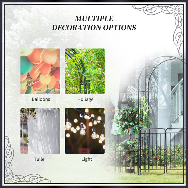 Metal garden arch with gate and 2 side planters