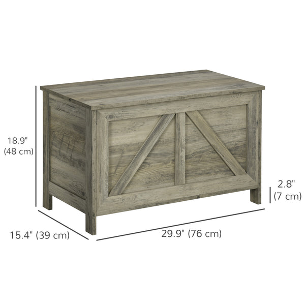 Farmhouse style storage chest, 100° opening safety hinge, grey wood grain