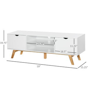 Modern wooden TV stand with 2 storage drawers for TVs up to 65 inches, white