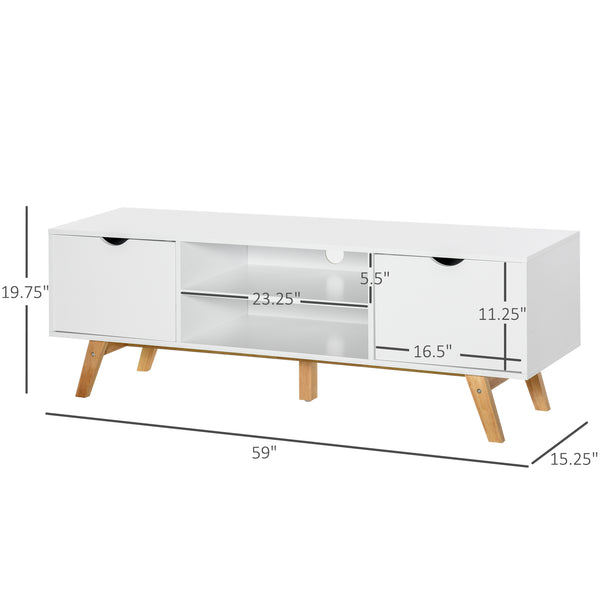 Modern wooden TV stand with 2 storage drawers for TVs up to 65 inches, white