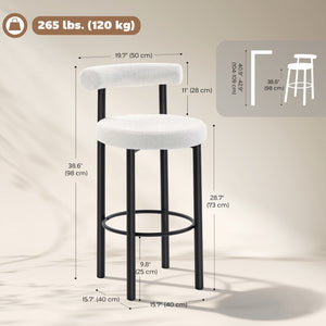 Set of 2 sherpa-padded bar stools with backrest and footrest for kitchen island