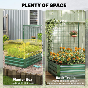 Jardinière surélevée galvanisée avec treillis pour plantes grimpantes, bac de jardinière extérieure à fond ouvert, verte