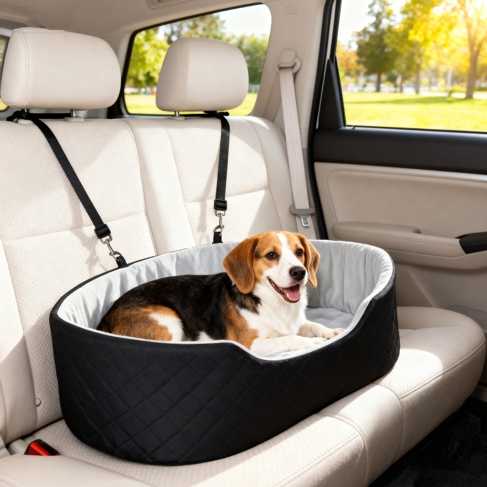 Dog car seat with removable and washable cushion, black