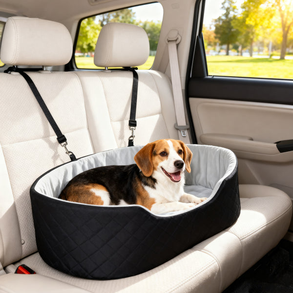 Dog car seat with removable and washable cushion, black