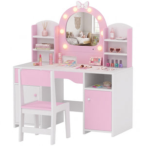Kids hairdresser with lighted mirror and seat, pink