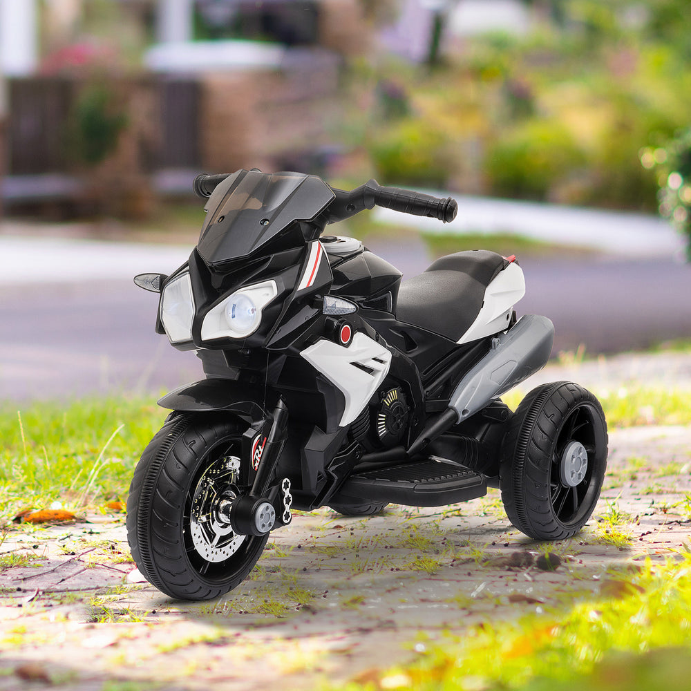 6V Electric Motorcycle with 3 Wheels, Music, Horn, Lights, Black