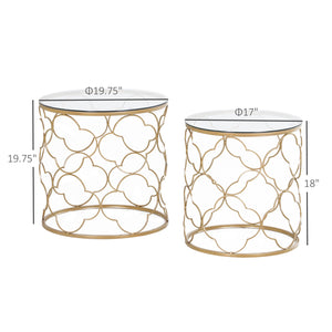 Set of 2 nesting coffee tables in gold tempered glass