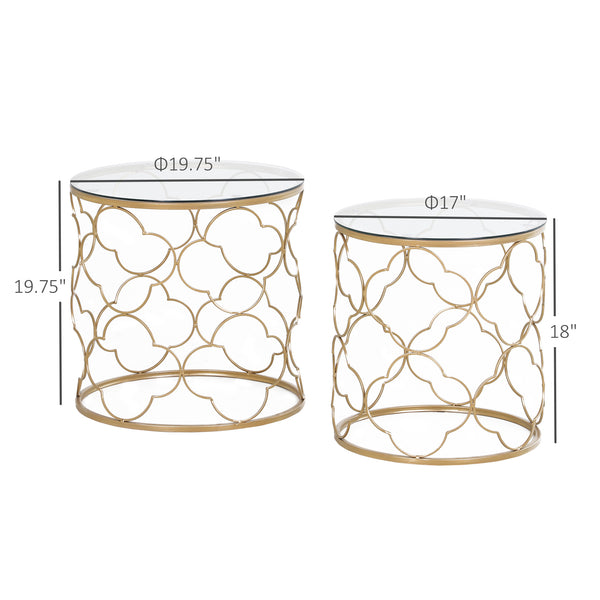 Set of 2 nesting coffee tables in gold tempered glass