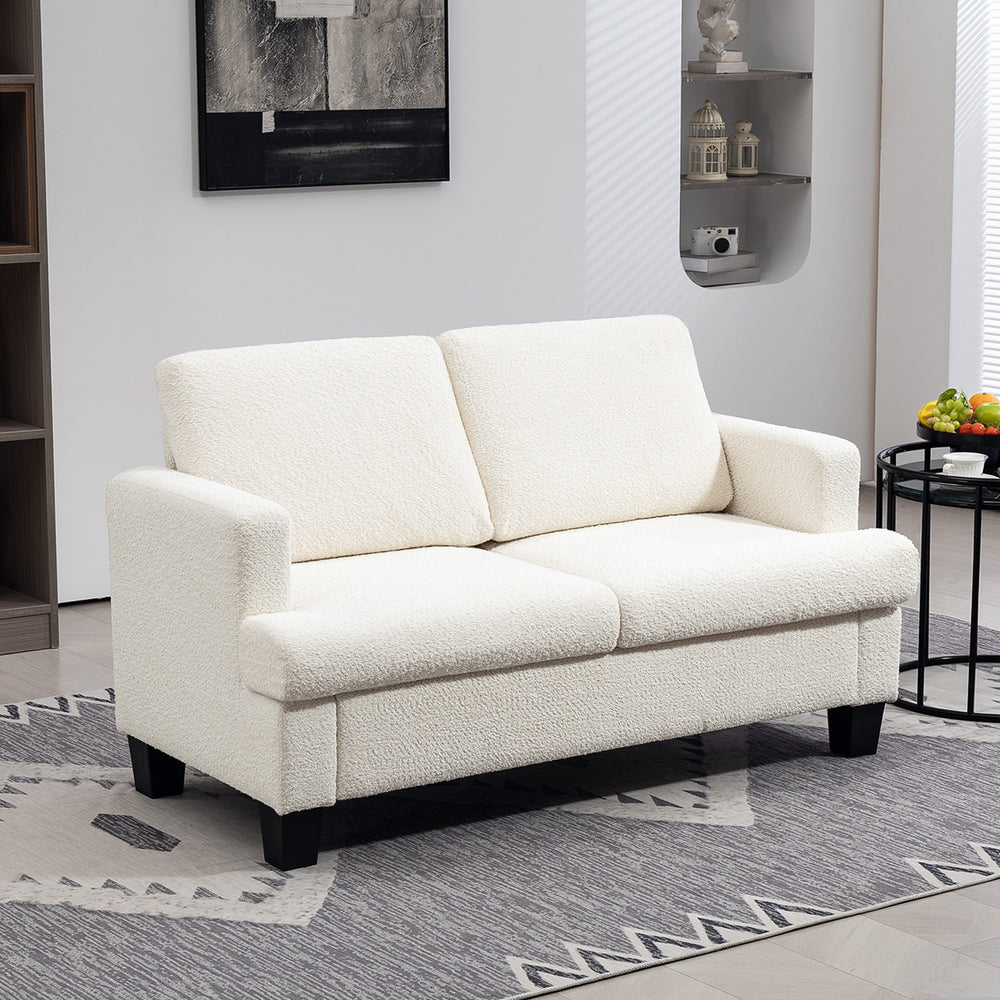 2 seater sofa with removable cushions and wooden frame, cream white