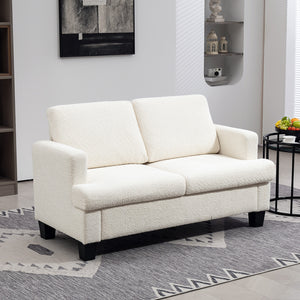 2 seater sofa with removable cushions and wooden frame, cream white