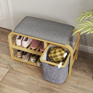 Bamboo entryway bench with shoe storage
