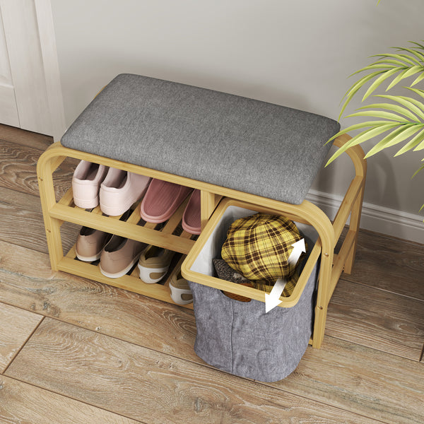 Bamboo entryway bench with shoe storage