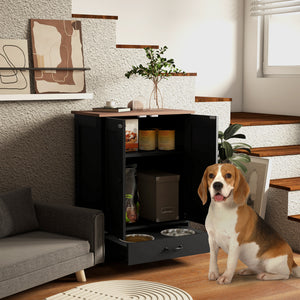 Pet feeding station with bowls, black