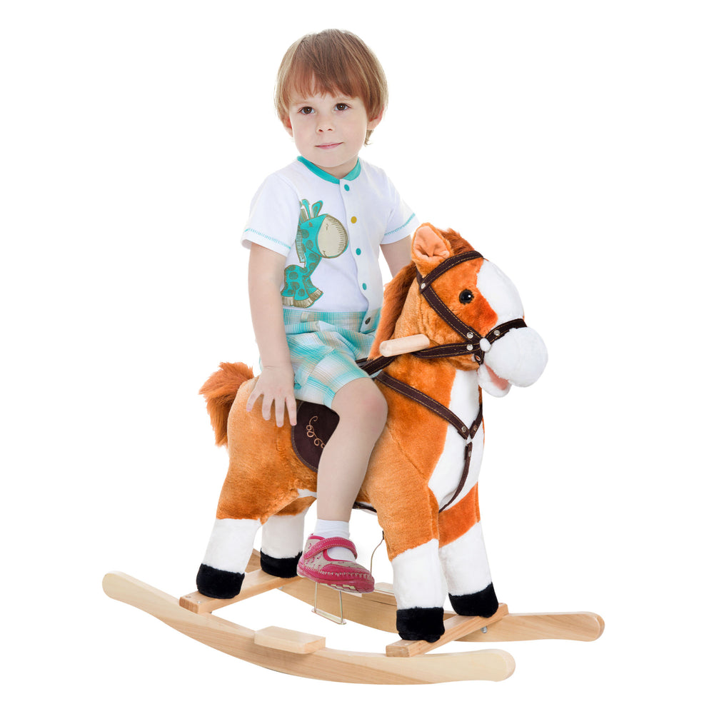 Plush Rocking Horse with Realistic Sound, Red and Brown