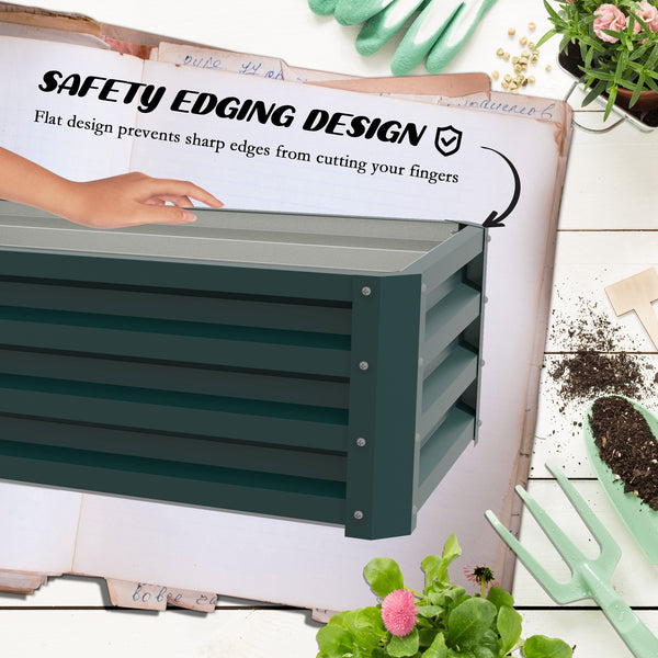 Set of 2 galvanized raised planters, green