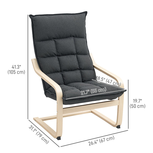 Upholstered accent chair with curved legs and armrests, dark gray