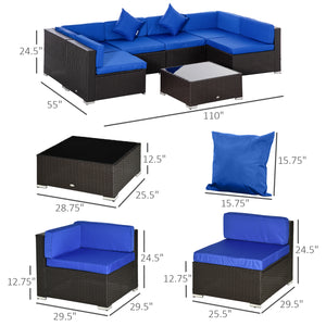 7-piece rattan garden furniture set, wicker corner sofa for patio, blue