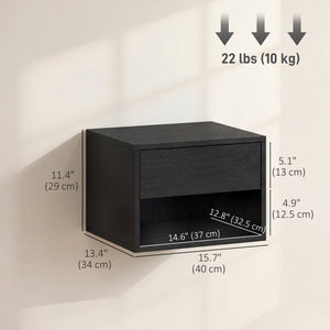 Set of 2 floating nightstands with drawer and open shelf – Black