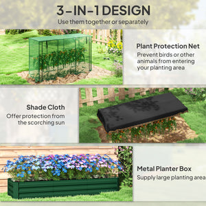 Galvanized steel planter with grow cage and shade cloth for flowers, vegetables and herbs