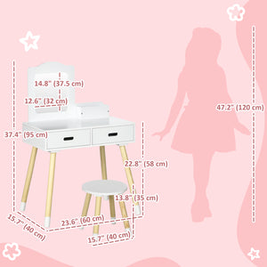 Children's dressing table with mirror and stool, white