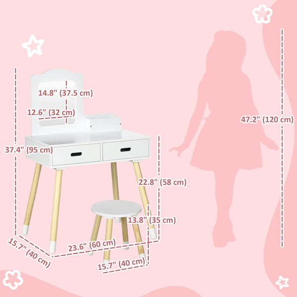 Children's dressing table with mirror and stool, white
