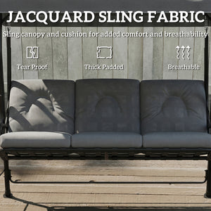 3-Person Patio Swing Chair with Canopy 3 Seater Porch Swing for Garden, Backyard, Poolside, Light Grey
