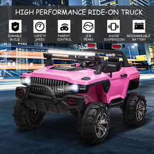 2-seater police truck, 12V with LED lights, pink