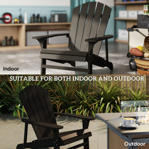 Wooden Slatted Adirondack Chair for Patio, Garden, Backyard, Fire Pit, Black