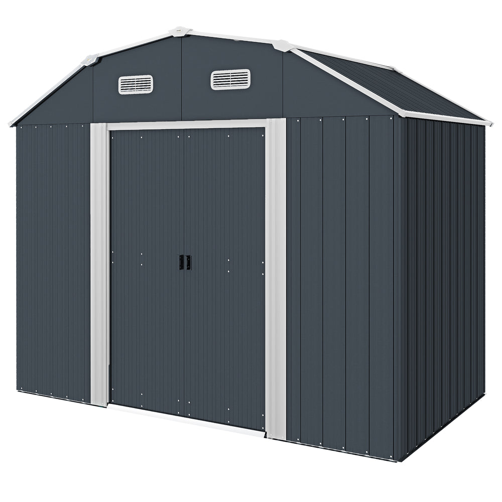 Galvanized garden shed with adjustable shelves, double sliding door and ventilation