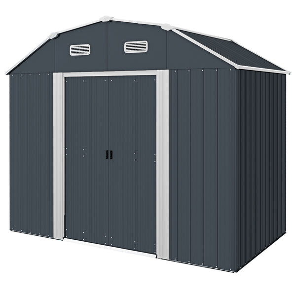 Galvanized garden shed with adjustable shelves, double sliding door and ventilation