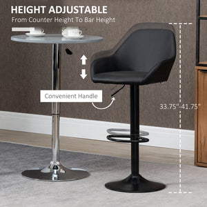 Set of 2 adjustable bar stools in faux leather, black.