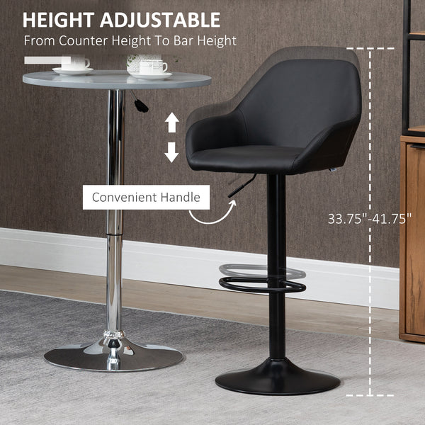 Set of 2 adjustable bar stools in faux leather, black.
