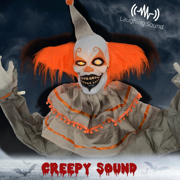 6ft Life Size Orange Classic Clown, Outdoor Halloween Decoration, Animatronic, Sound &amp; Motion Activated, with Light-Up Eyes