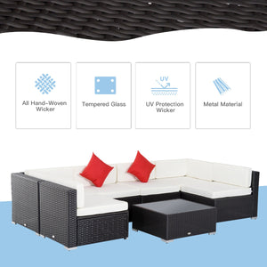 7-piece Woven Rattan Garden Furniture Set with Coffee Table and Cushions